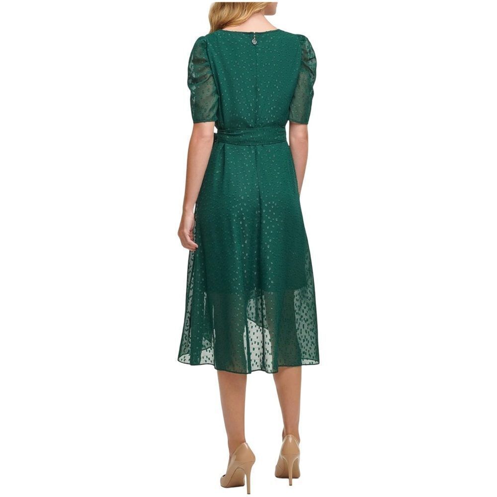 Tommy Hilfiger Emerald Green Faux Wrap Midi Dress Puff Sleeve Glitter Dot - Picture 7 of 16